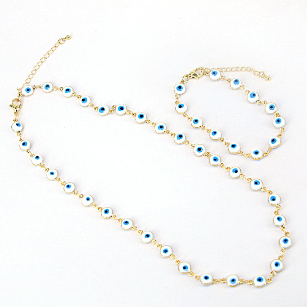 Wholesale Demon Eye Oil Drip Enamel Geometric Bracelet Necklace Set